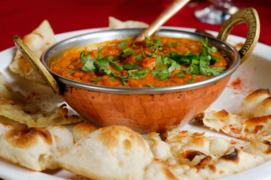 North Indian classic meal with curry and bread